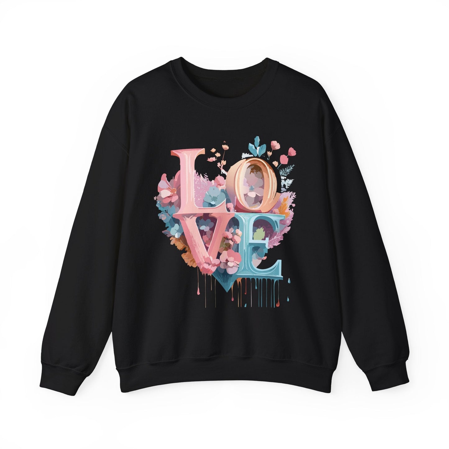 Floral Love Sweatshirt For Valentines Day Unisex Crewneck Fifty Fifty Cotton Polyester