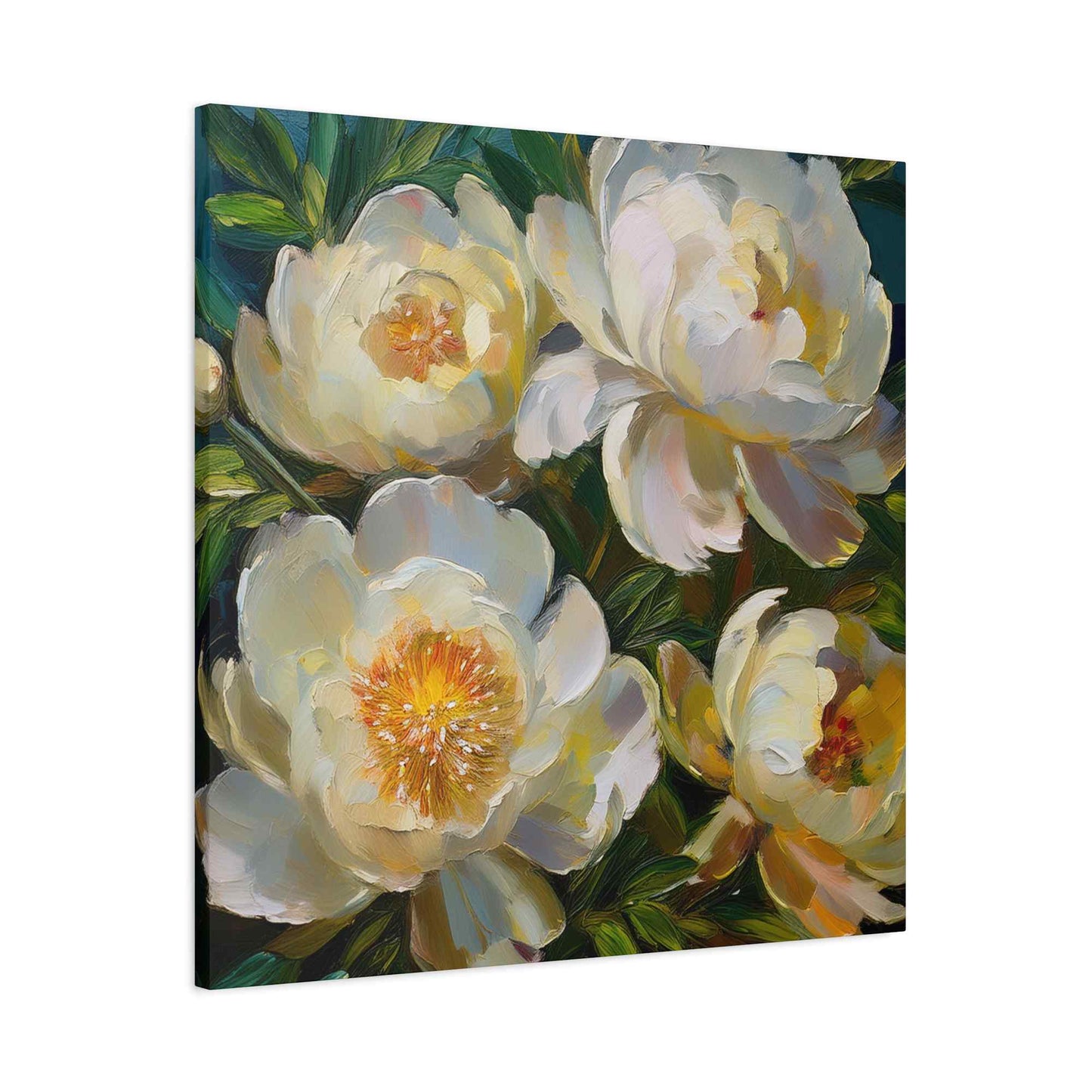 Cream Peonies Print Canvas, Floral Oil Paint Print 20x20, 24x24, 30x30, 32x32, 36x36 Art Design Pine-Wood Inner Frame MC-124