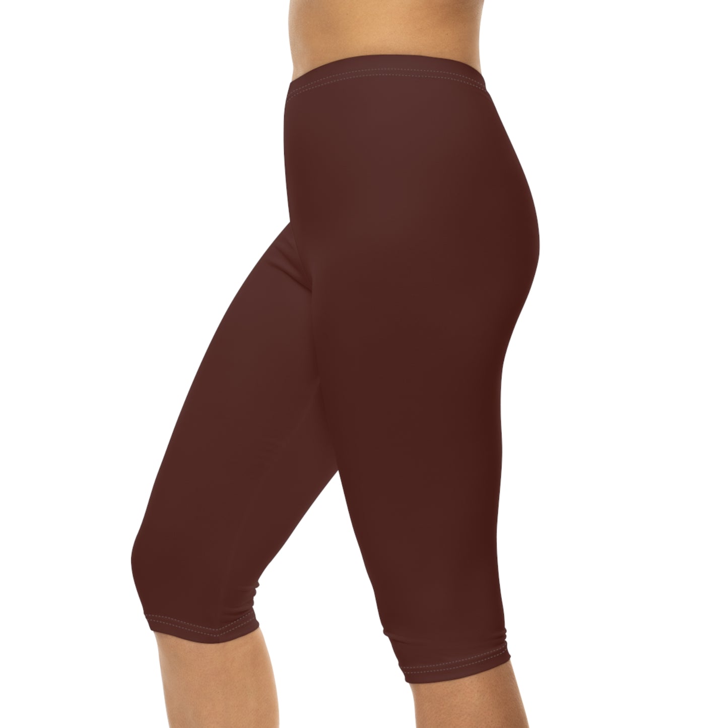 Bordo Espresso Color Women's Brushed Suede Poly Span Casual Capri Leggings XS-2XL