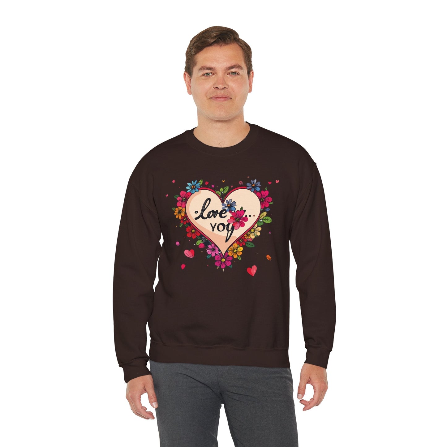 Floral Heart Love Sweatshirt Floral Heart Valentines Day Unisex Crewneck Fifty Fifty Cotton Polyester