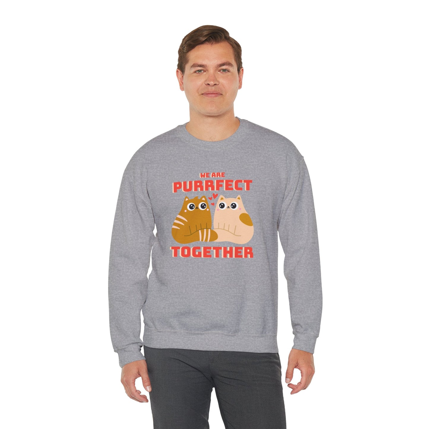 Cat Heart Sweatshirt Unisex 50/50 Cotton-Poly Blend Valentine Gift For Cat Lovers