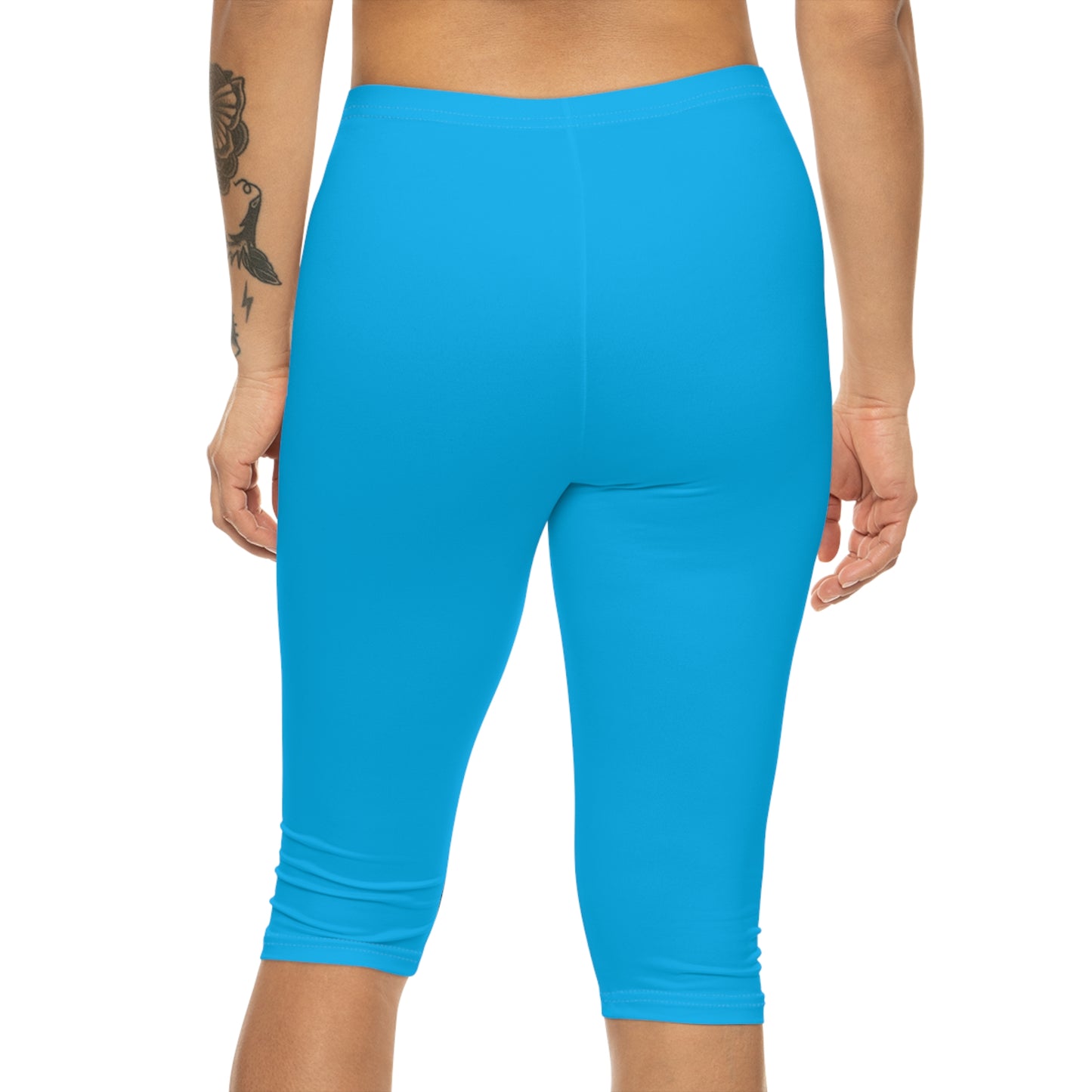 Deep Sky Blue Color Women's Brushed Suede Poly Span Casual Capri Leggings XS-2XL