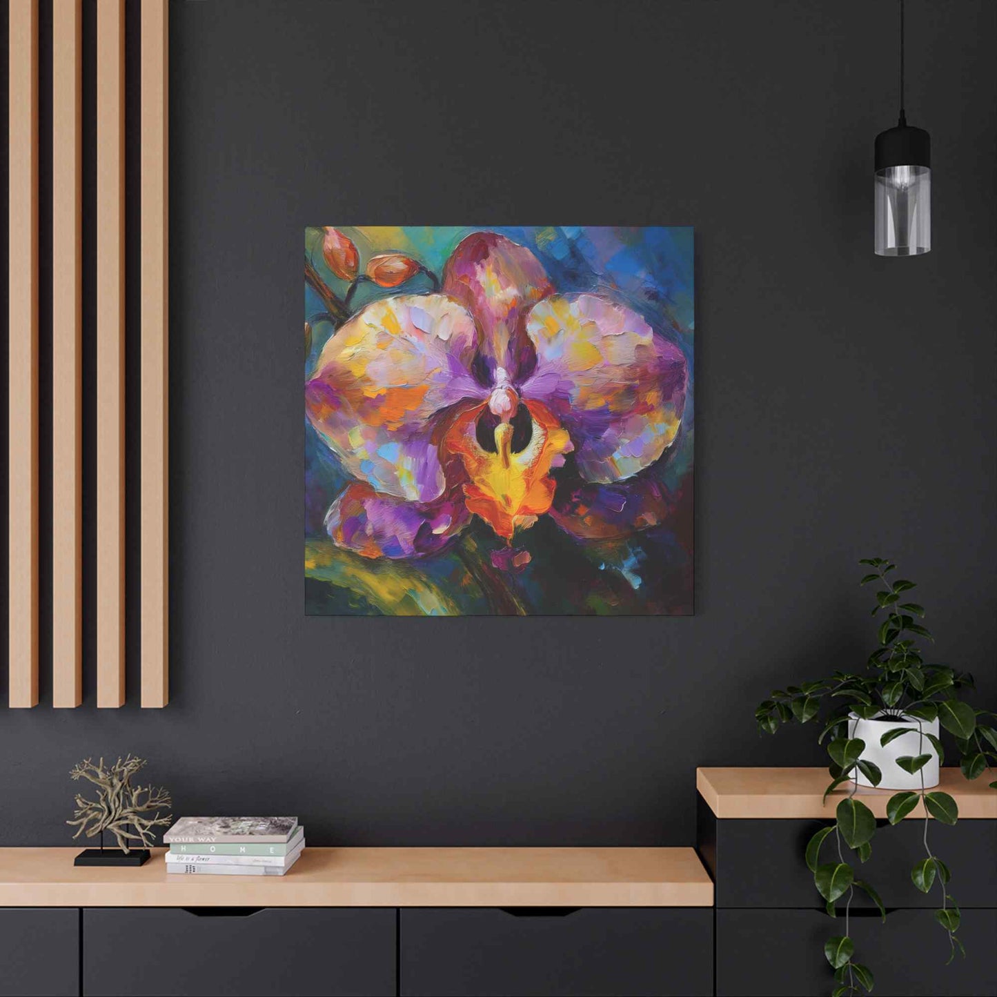 Purple Orchid Print Canvas, Floral Oil Paint Print 20x20, 24x24, 30x30, 32x32, 36x36 Art Design Pine-Wood Inner Frame MC-130