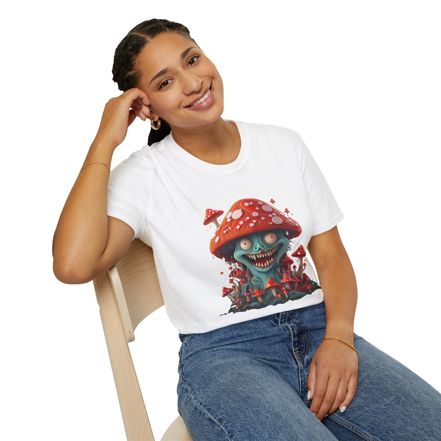 Funny Mashroom Graphic Unisex Softstyle Cotton With Cartoon Illustration Design 2