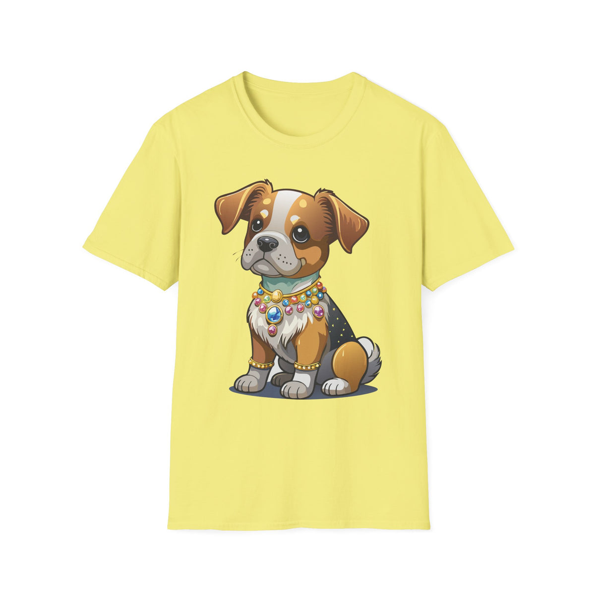 Cute Cartoon Puppy T-Shirt | Colorful Beaded Collar Dog Tee