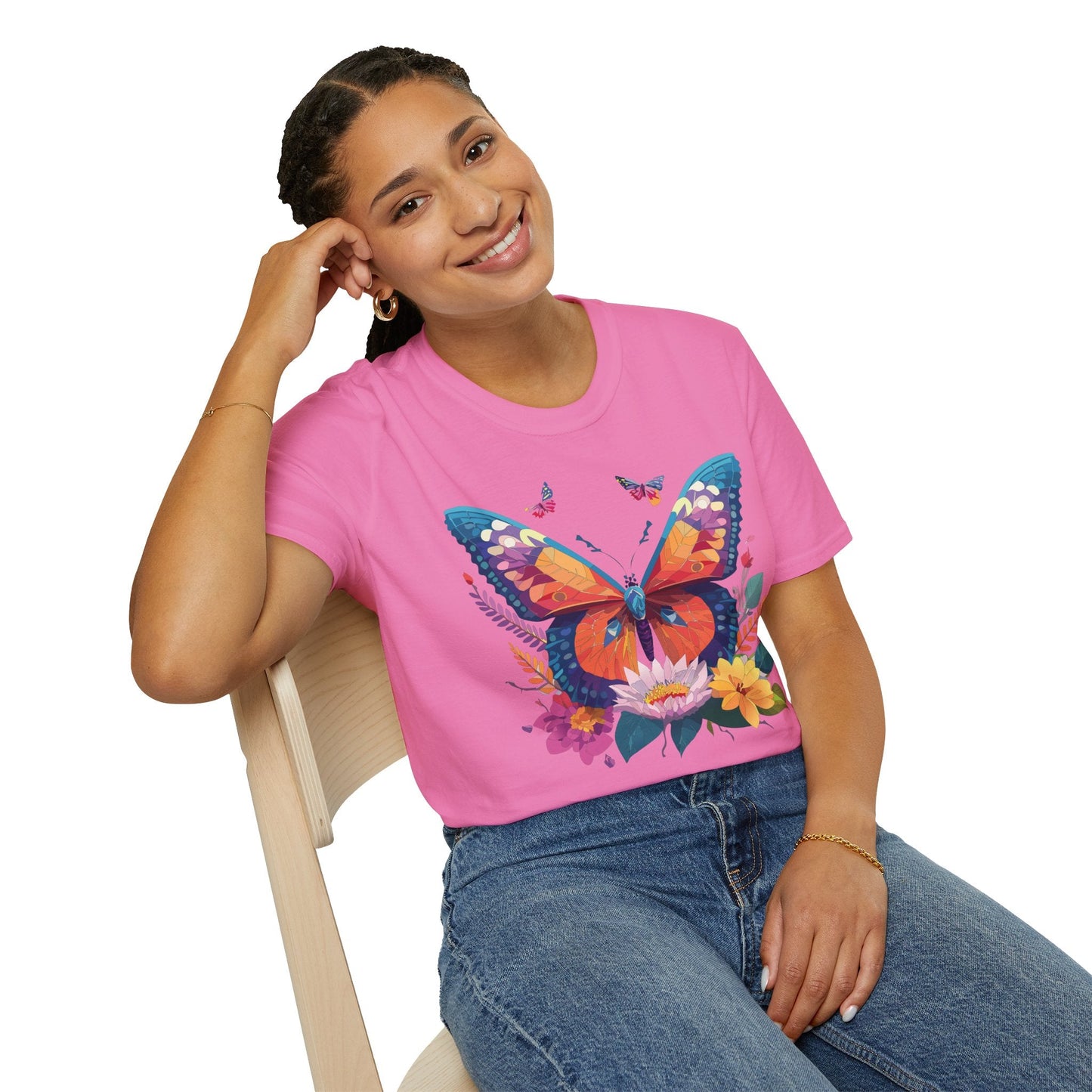 Butterfly Print Unisex T Shirt Softstyle 64000 Monarch Butterfly Themed Tee Ring Spun Cotton
