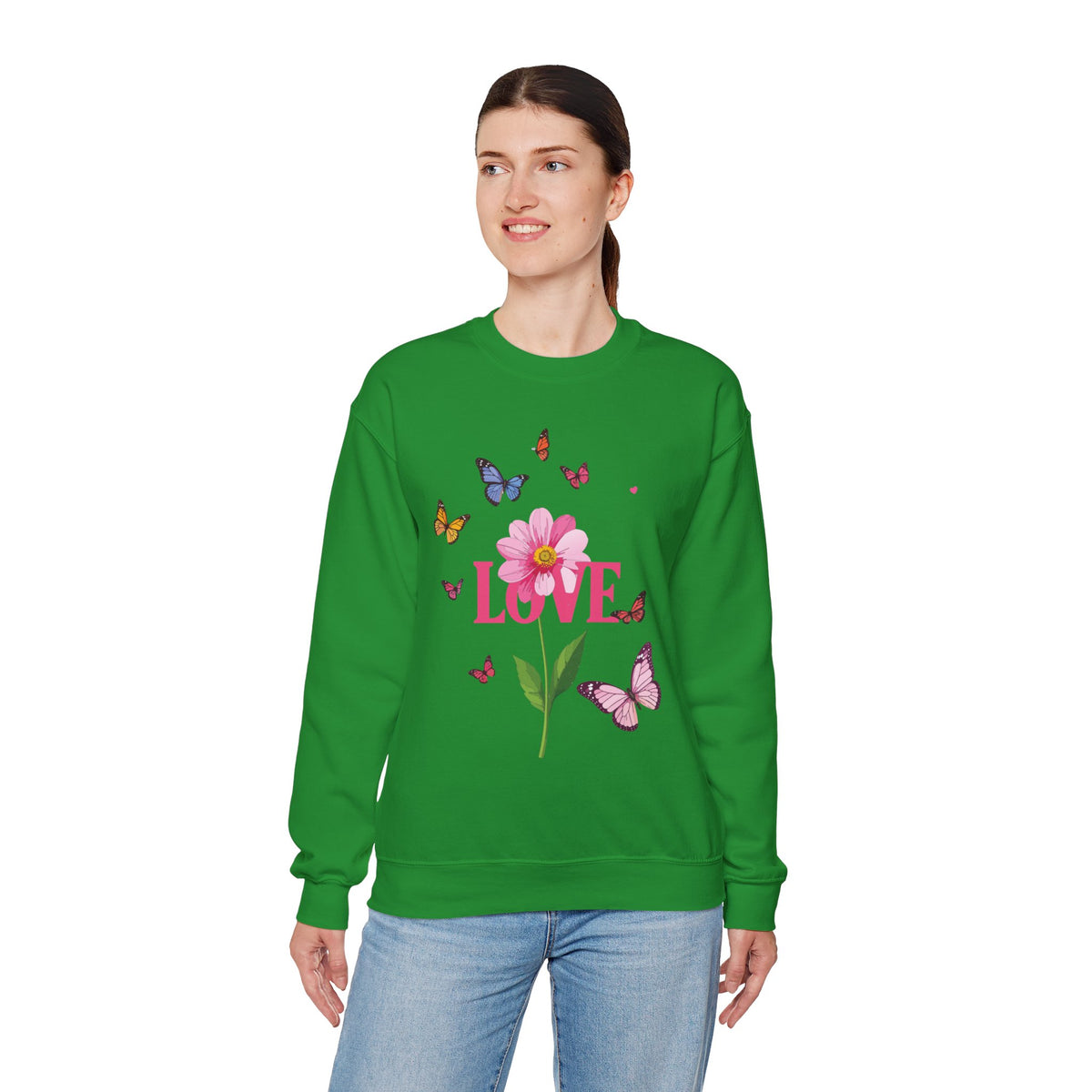 Unisex Floral Love Sweatshirt, Love Floral Sweatshirt, Floral Butterfly Sweatshirt, 50/50 Cotton-Poly Valentine's Day Sweatshirt 01