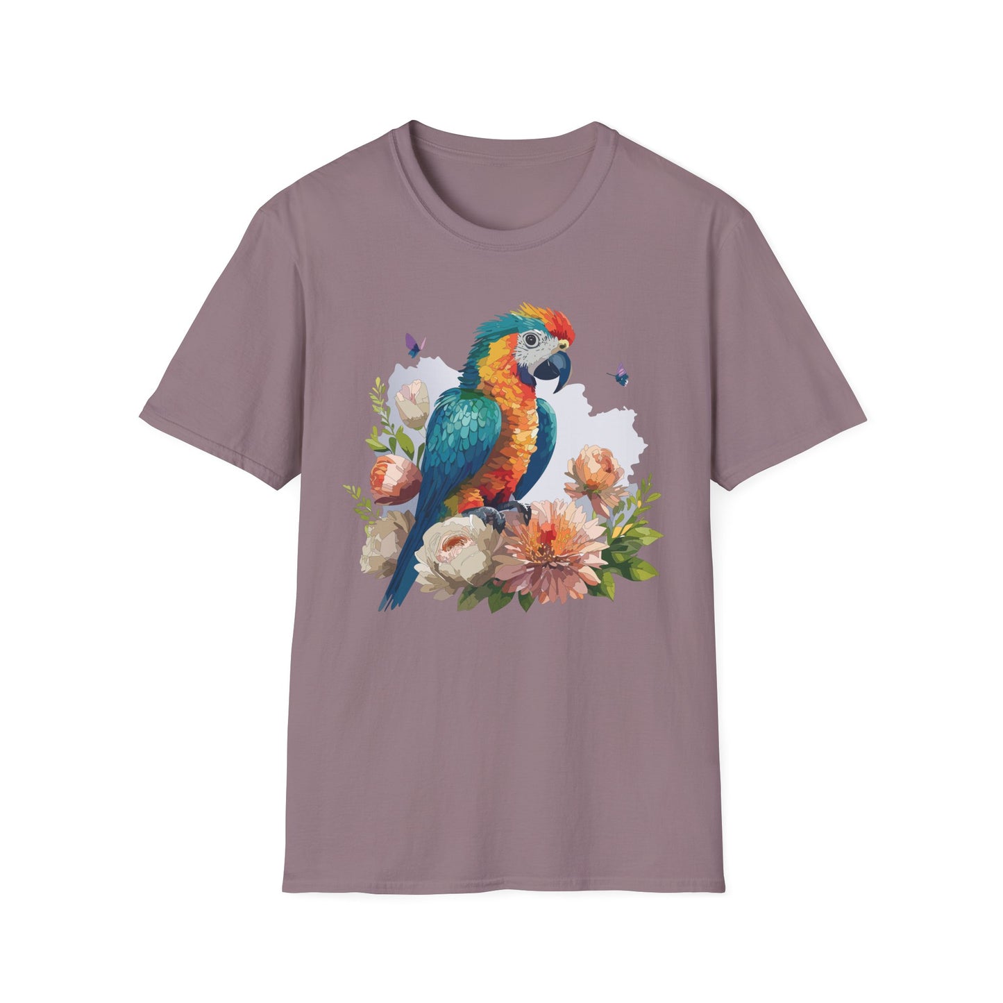 Colorful Parrot Floral Graphic Tee Unisex Cotton Short Sleeves Tee Shirt with Bird 5