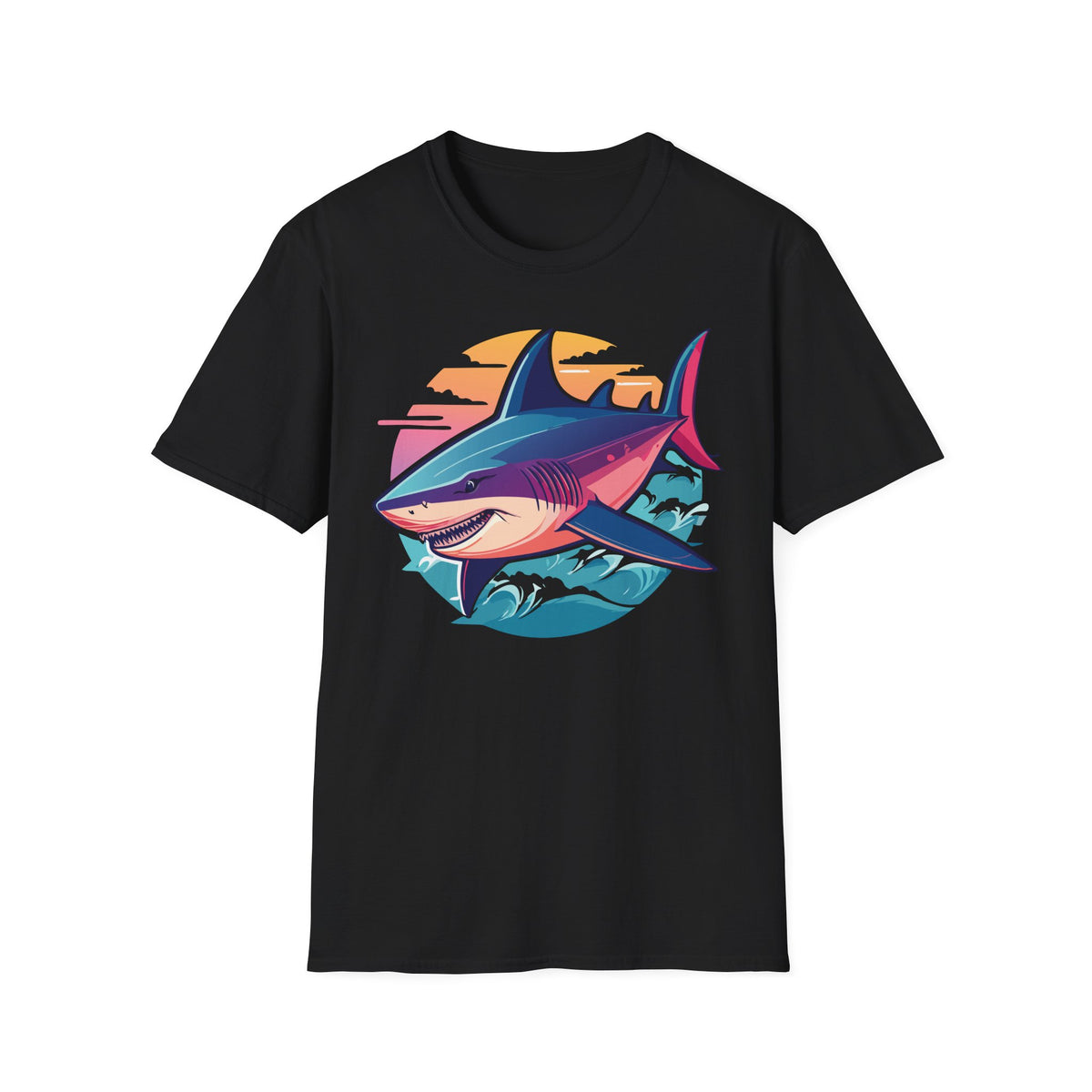 Sunset Shark Illustration T-Shirt | Retro Ocean Wave Tee