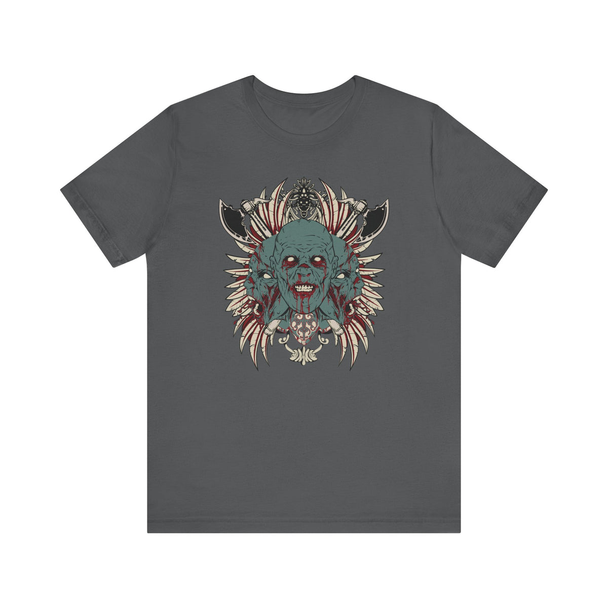 Zombie Skull Mandala T-Shirt Horror Graphic Tee, Gothic Skull Unisex Cotton Art-54-2