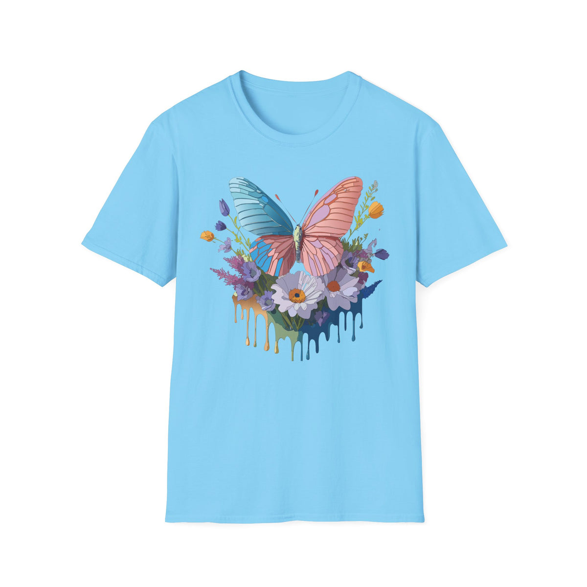 Butterfly Bloom T-Shirt — Pastel Wing Floral Drip Graphic Design Unisex 100 Cotton Gildan T-Shirt