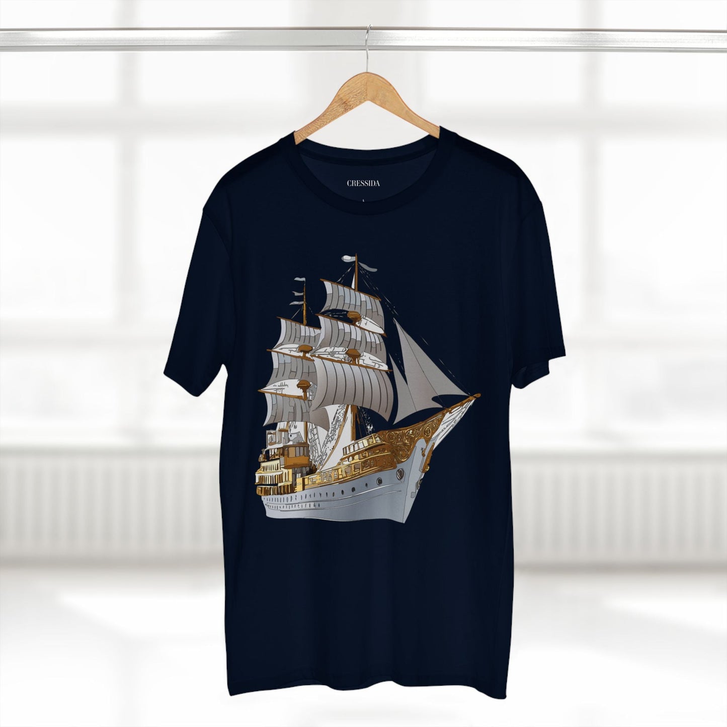 Ship Graphic Unisex 100 Cotton T-Shirt with Gold Frigate Art Design 5