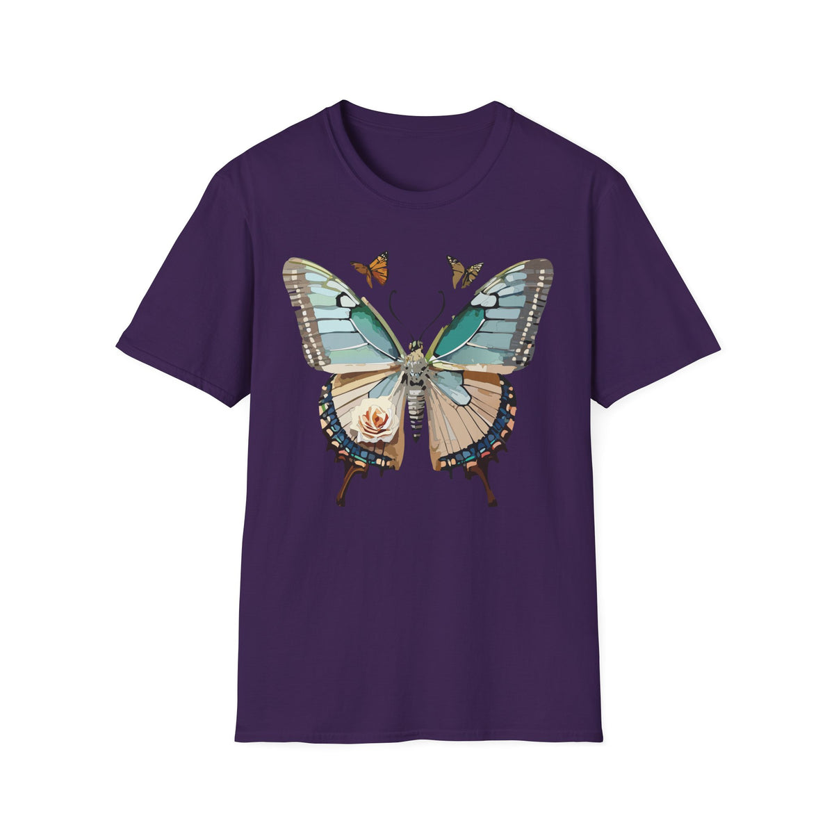 Blue Floral Butterfly T-Shirt | Vintage Botanical Wings Graphic Tee Unisex 100 Cotton Gildan T-Shirt