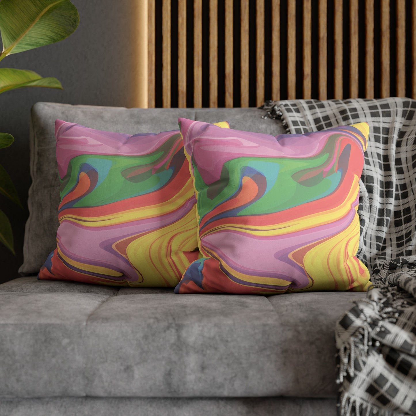 Faux Suede Pillowcase with Abstract print