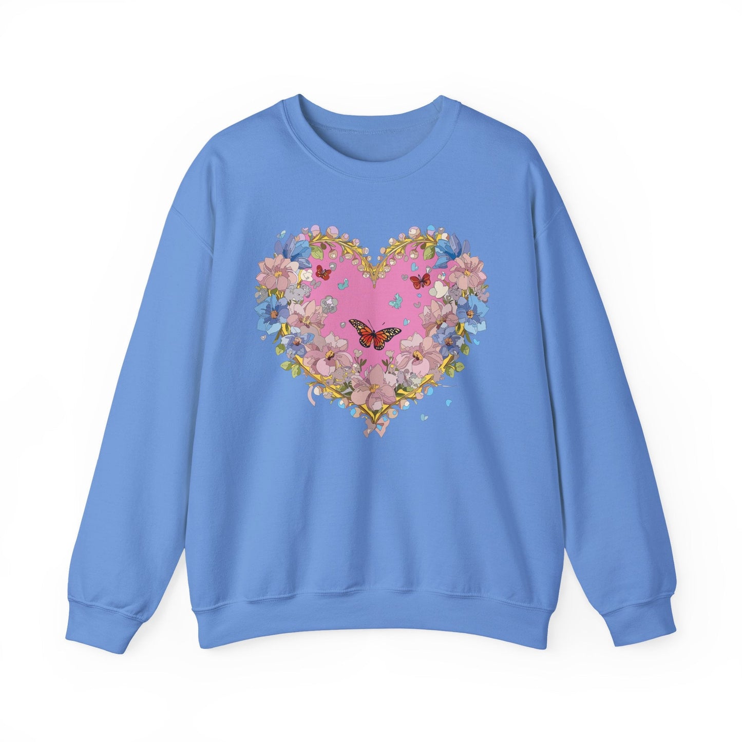 Floral Heart Sweatshirt Unisex Crewneck Gildan 18000 Fifty Fifty Cotton Polyester Valentine's Day