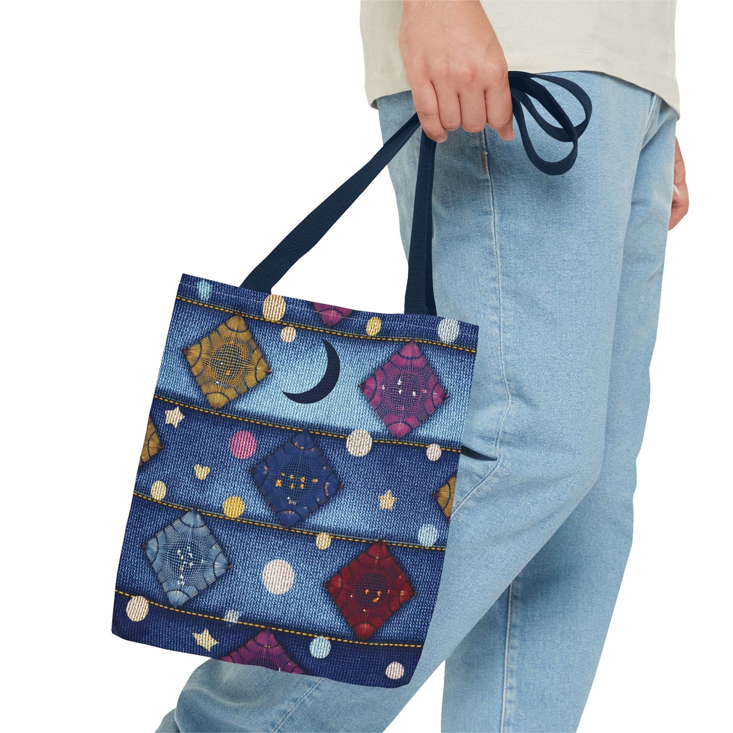 Denim Fabric Imitation Print Unisex Canvas Bag Poly Spun 3 Sizes Tote Bag 183