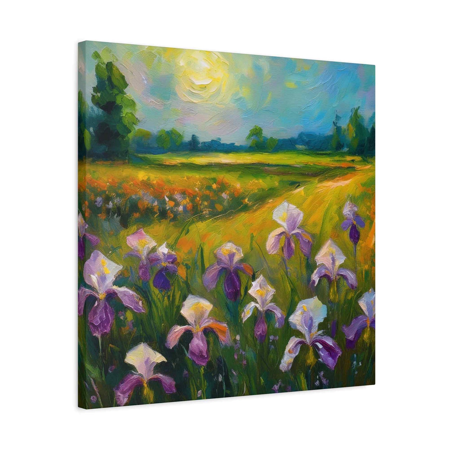 Irises Floral Print Canvas, Floral Oil Paint Print 20x20, 24x24, 30x30, 32x32, 36x36 Art Design Pine-Wood Inner Frame MC-180