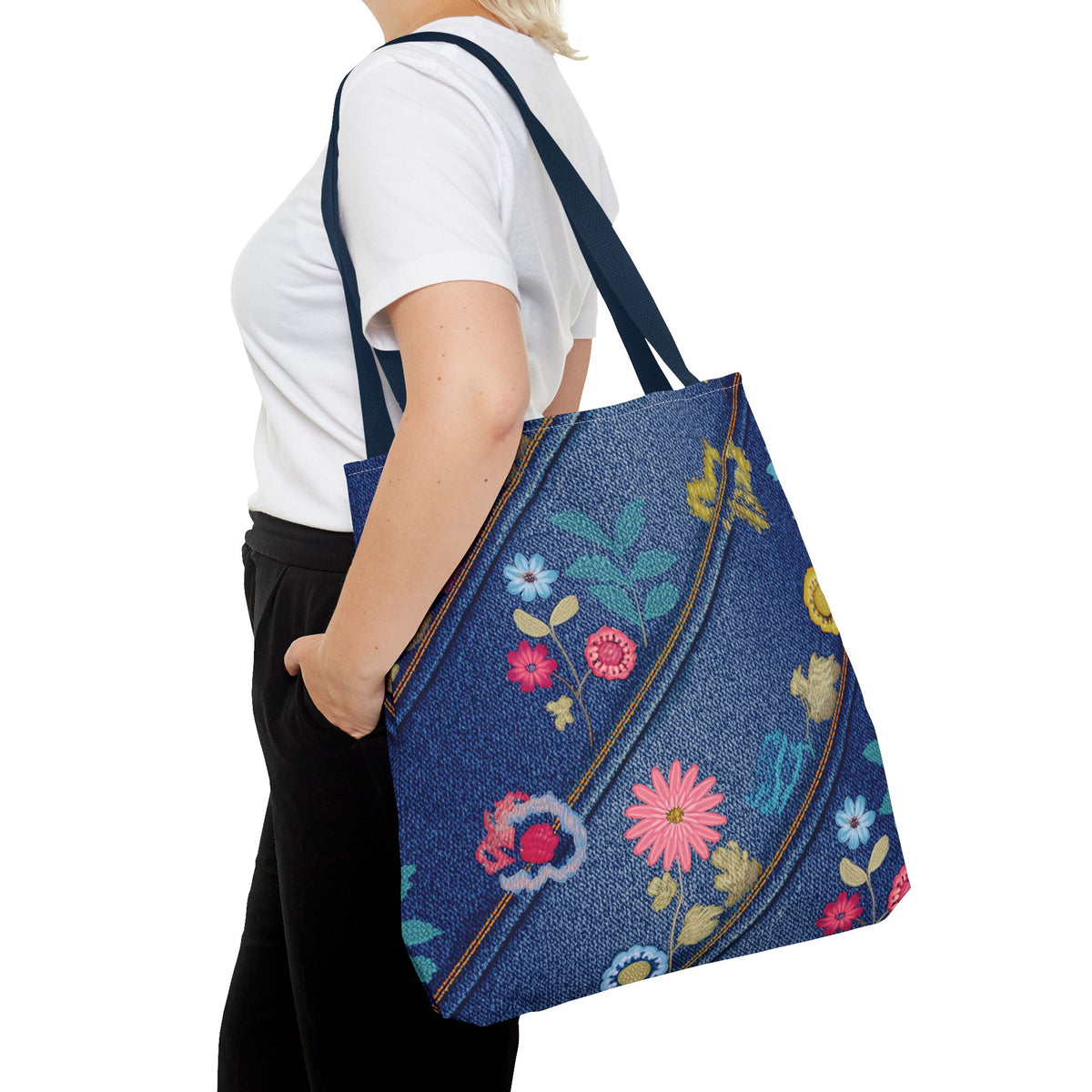 Denim Fabric Imitation Print Unisex Canvas Bag Poly Spun 3 Sizes Tote Bag 164