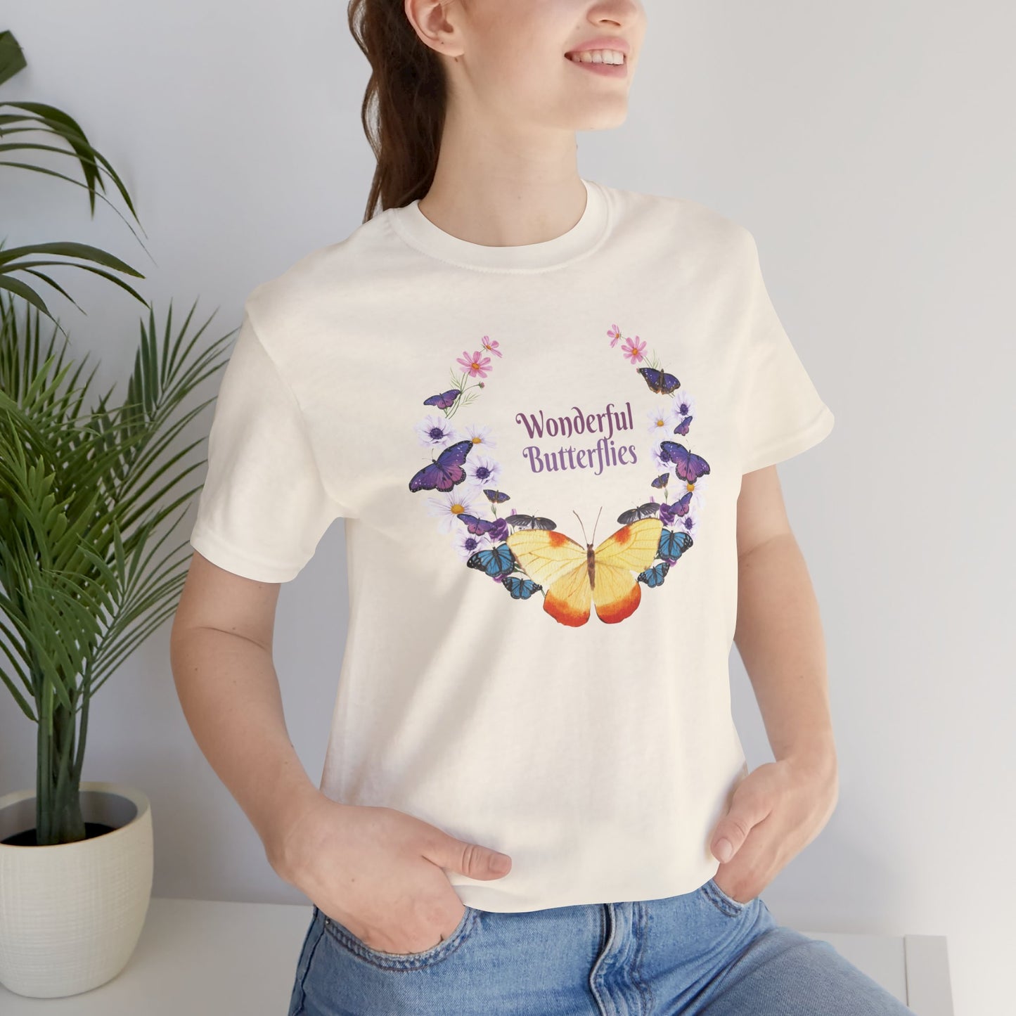 Cotton Tee Shirt with Butterfly Prints