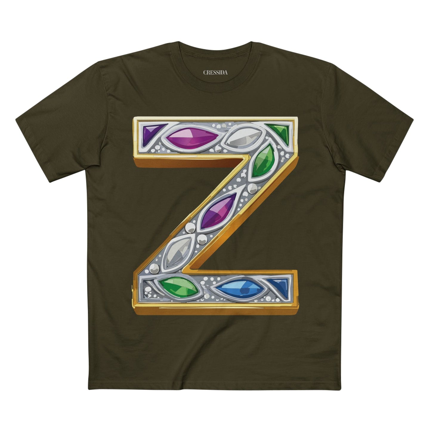 Letter Z Graphic Design Tee Unisex 100 Cotton With Antique Gold Letters Artwork T-Shirt