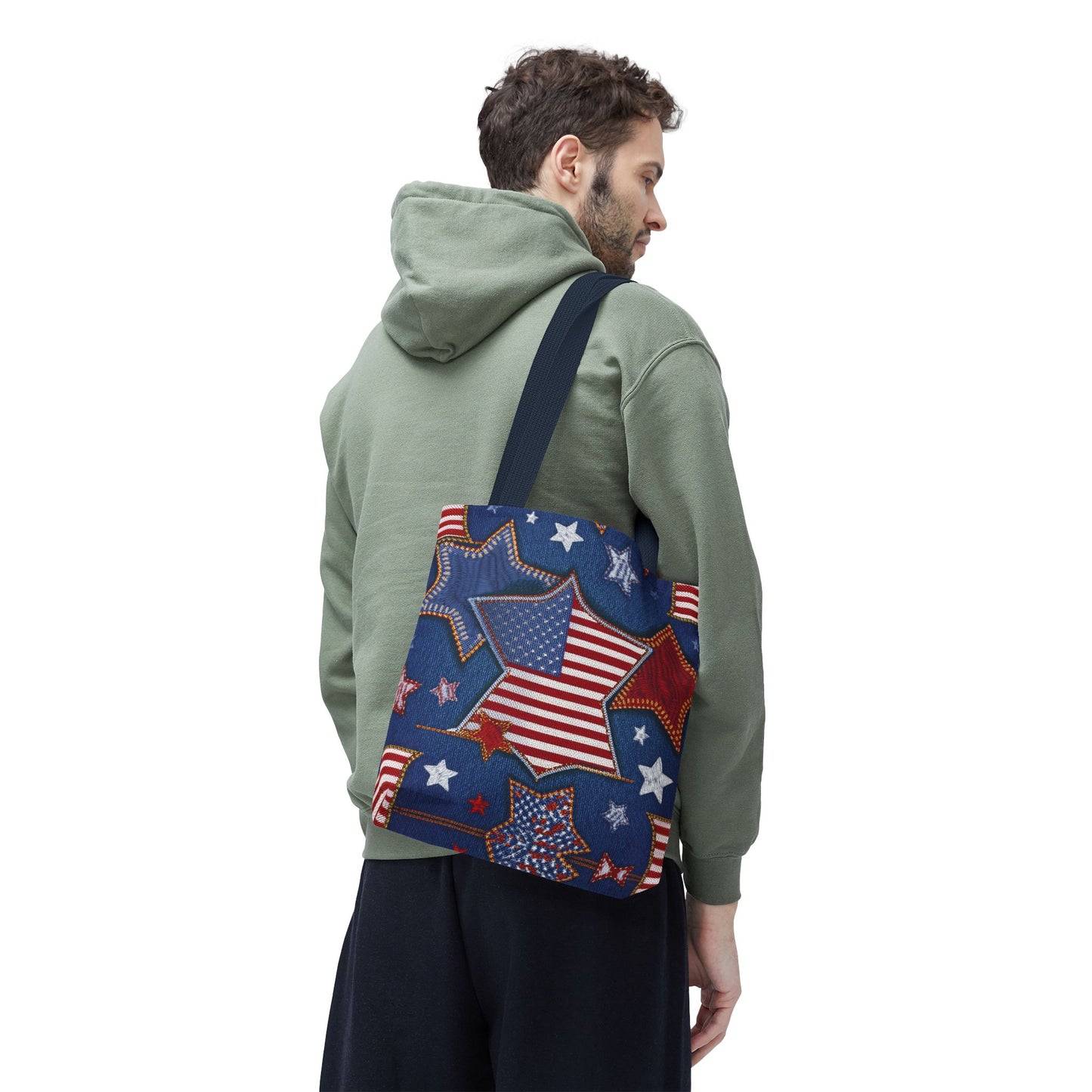 4th of July Graphic Denim Fabric Imitation Print Unisex Canvas Bag Poly Spun 3 Sizes Tote Bag 200-5