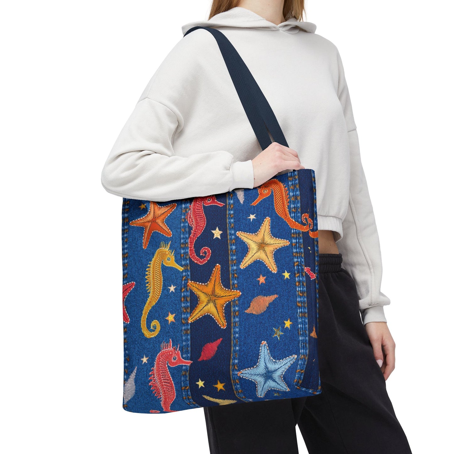 Denim Fabric Imitation Print Unisex Canvas Bag Poly Spun 3 Sizes Tote Bag 182-21