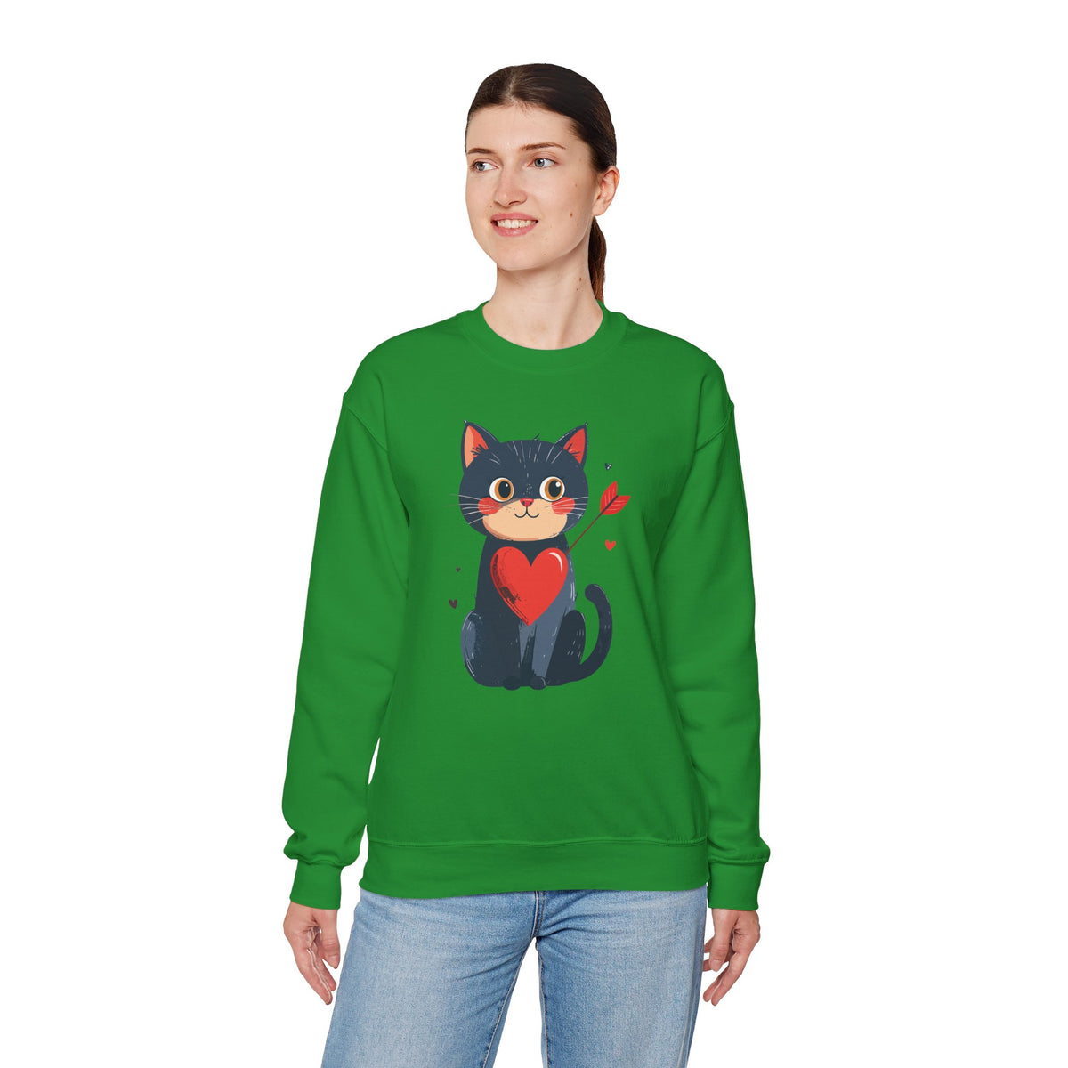 Cat Heart Sweatshirt, Heart Sweatshirt, Cat Sweatshirt, Valentine's Day Sweatshirt, 50/50 Cotton-Poly Animal Sweatshirt 108
