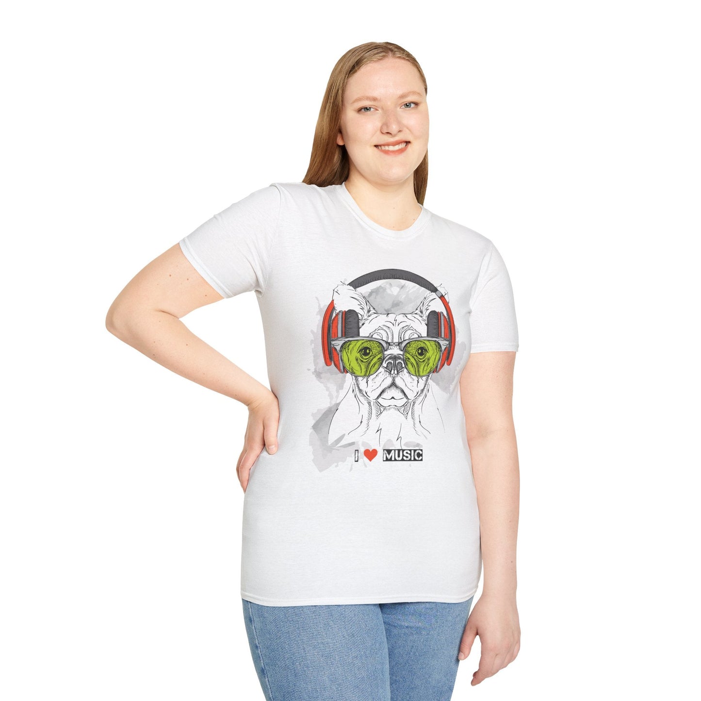 I Love Music Animals Shirt With Headphones Unisex Softstyle Tee 100 Percent Ring Spun Cotton