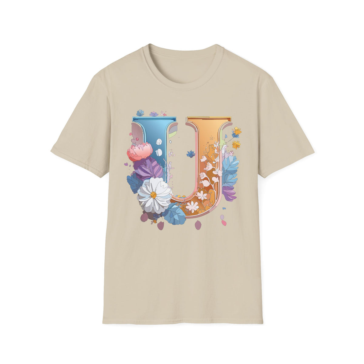 Floral Letter U T-Shirt | Botanical Initial Tee, Monogram Graphic