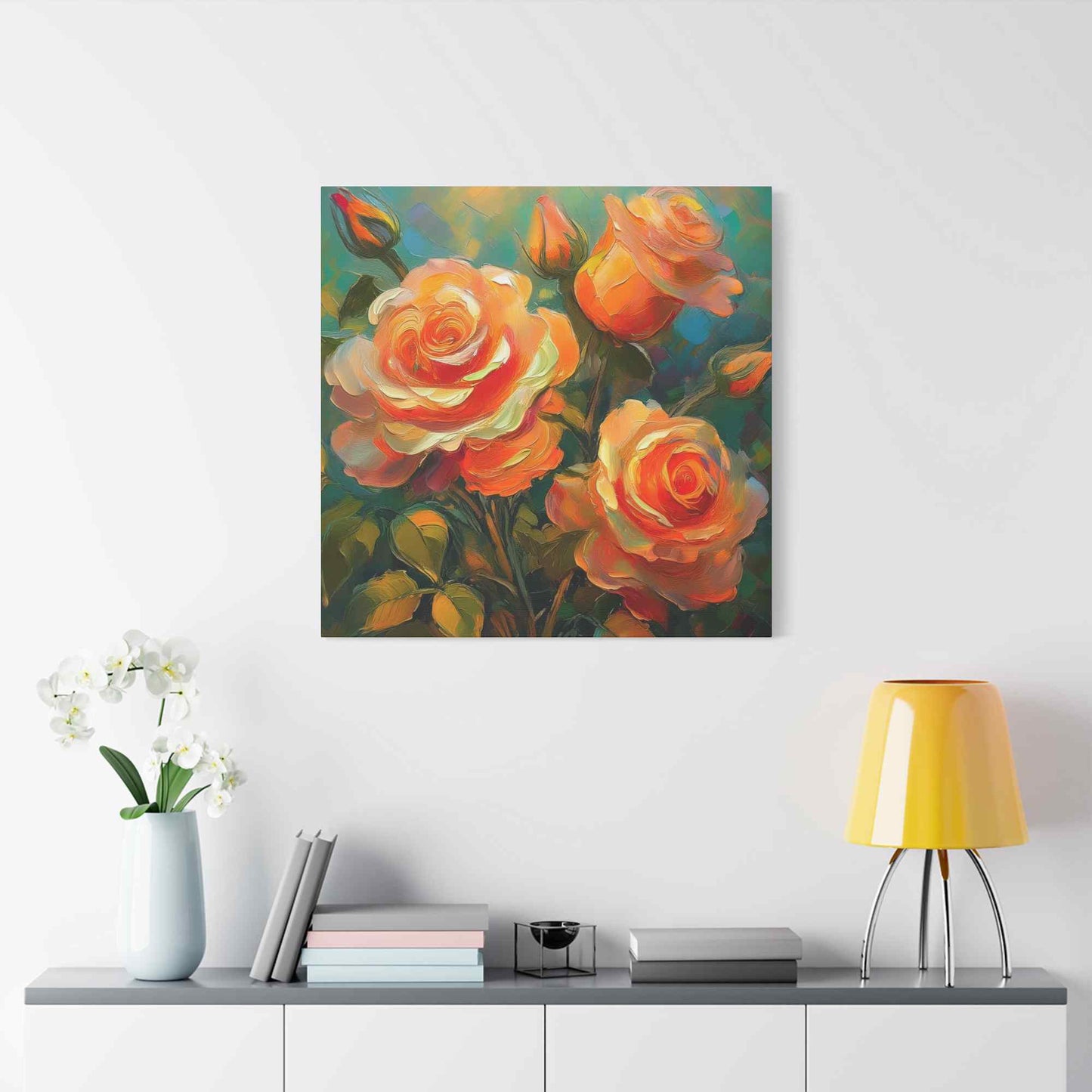 Orange Roses Print Canvas, Roses Oil Paint Print 20x20, 24x24, 30x30, 32x32, 36x36, Floral Art Design Print Non-Frame MC-16