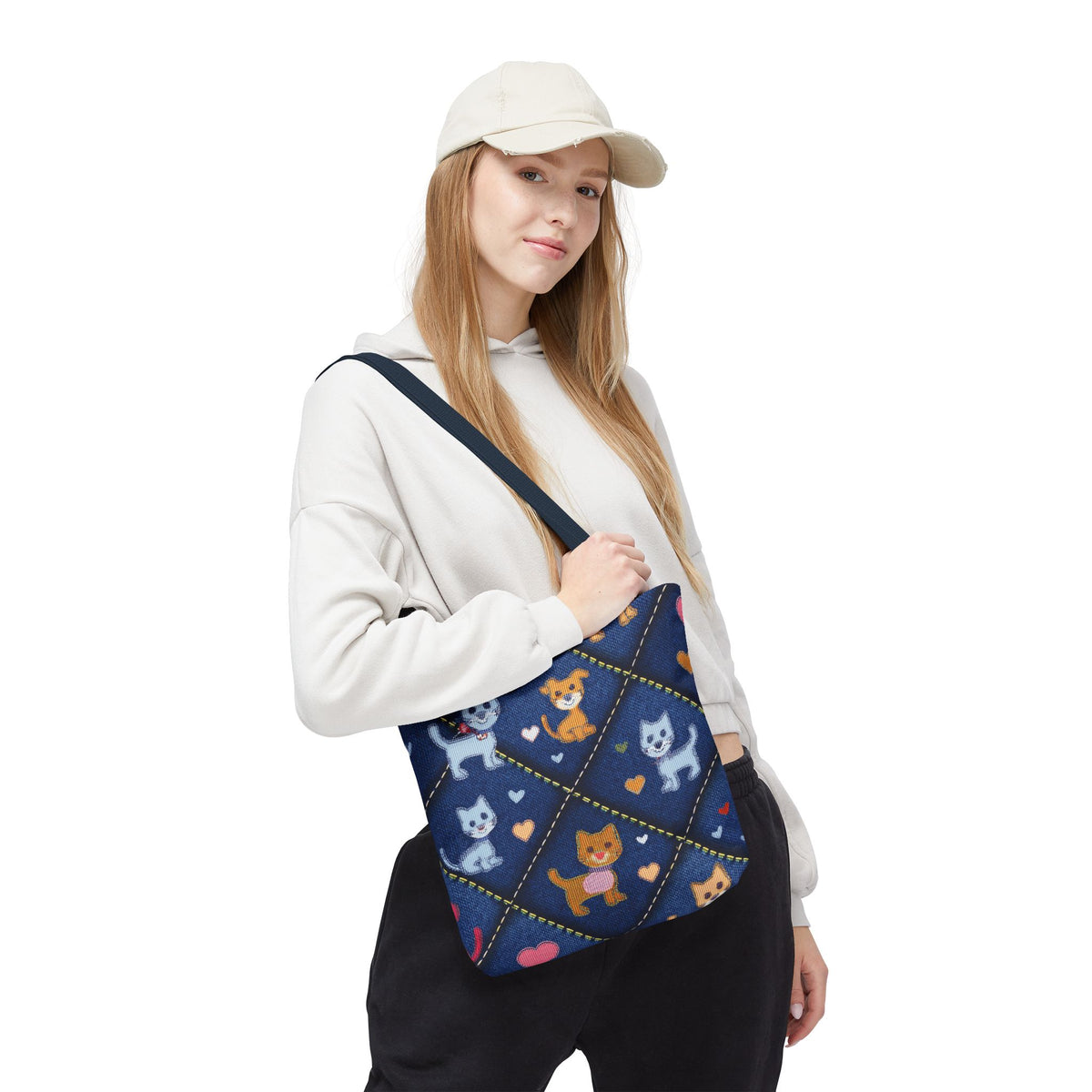 Love Day Graphic Design Denim Fabric Imitation Print Unisex Canvas Bag POLY 3 Sizes Tote Bag 201-2