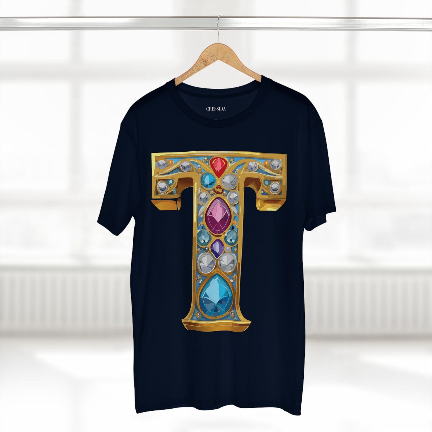 Letter T Graphic Design Tee Unisex 100 Cotton With Antique Gold Letters Artwork T-Shirt