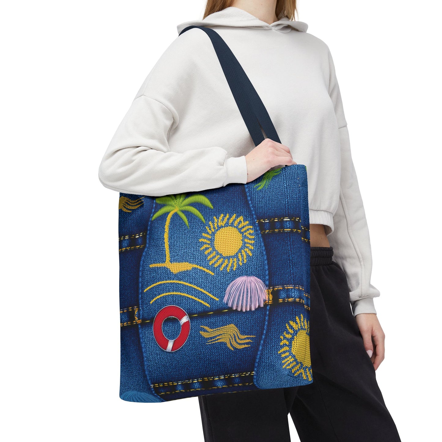 Denim Fabric Imitation Print Unisex Canvas Bag Poly Spun 3 Sizes Tote Bag 182-5