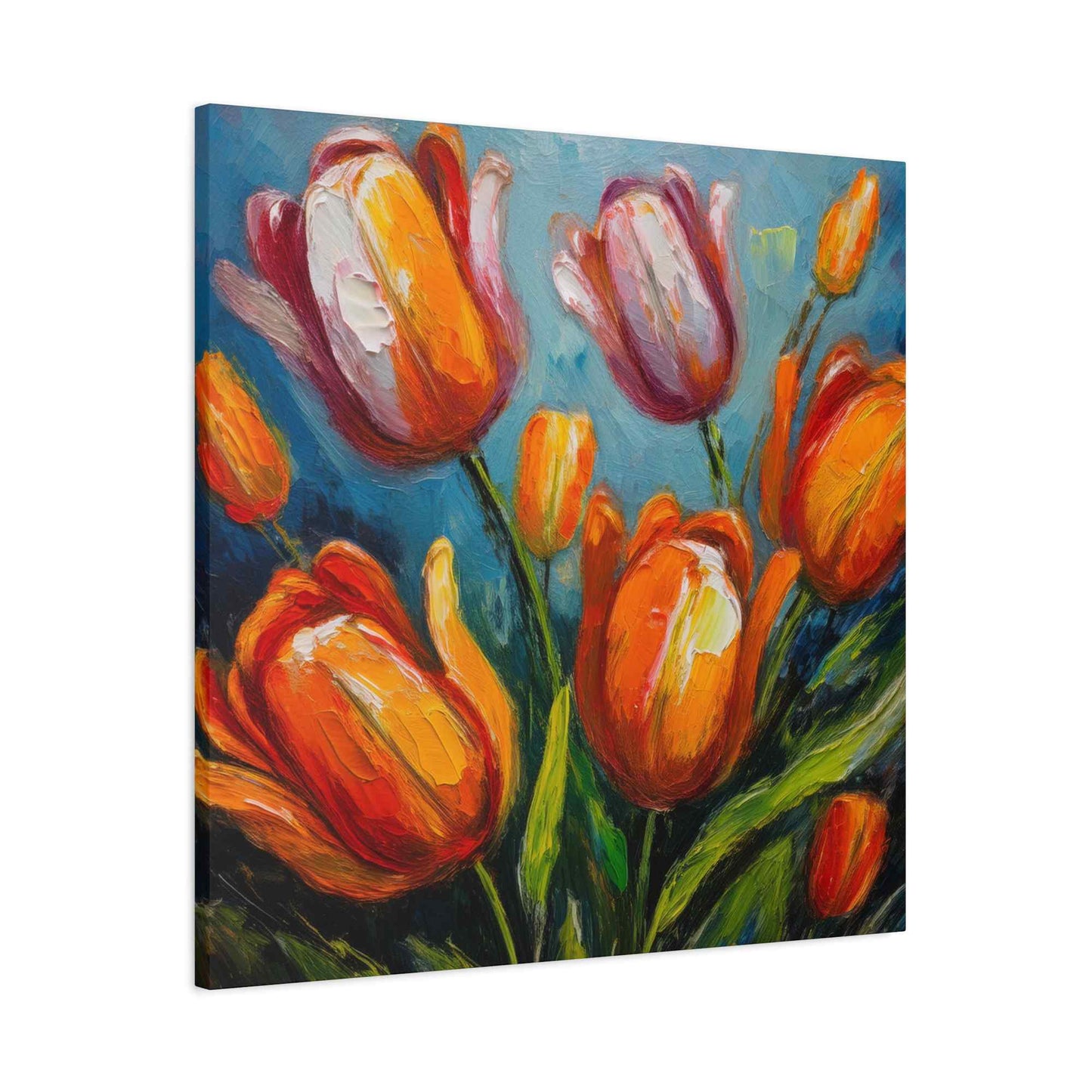 Tulips Print Canvas, Floral Oil Paint Print 20x20, 24x24, 30x30, 32x32, 36x36 Art Design Pine-Wood Inner Frame MC-145