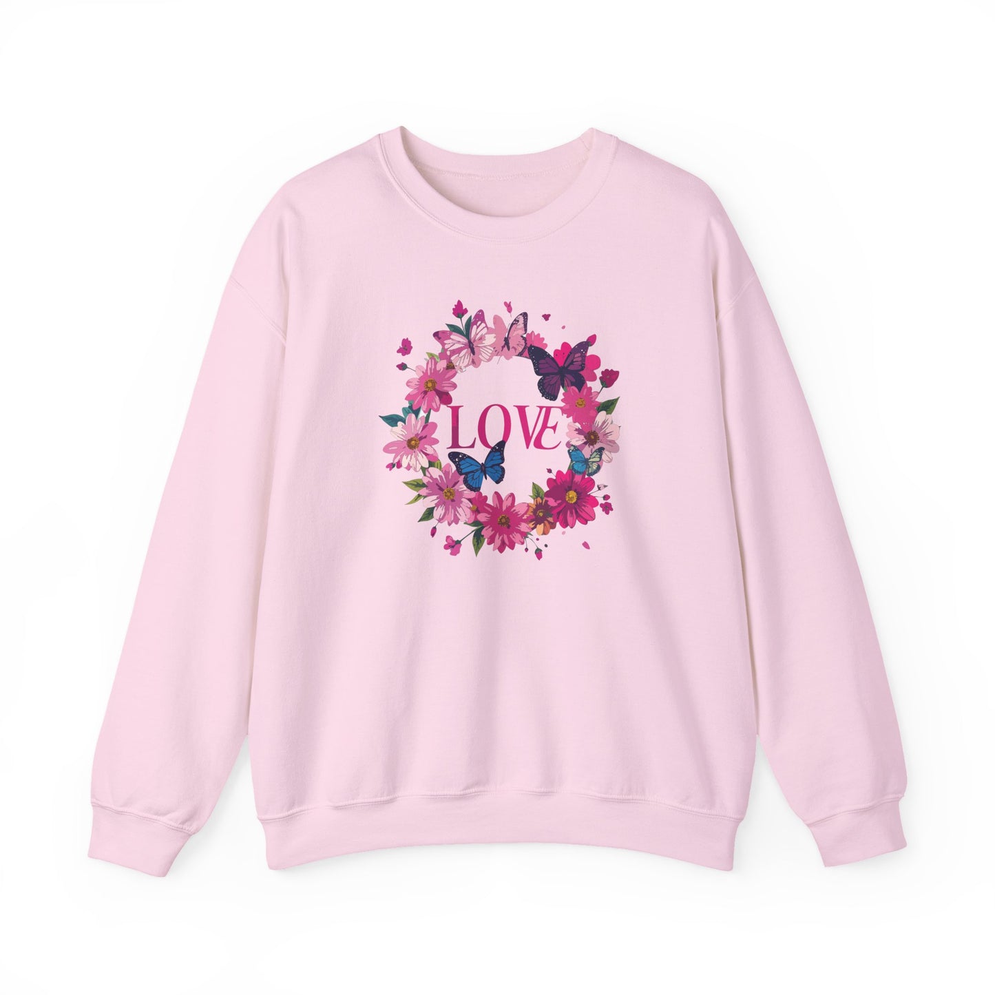 Unisex Floral Love Sweatshirt, Love Floral Sweatshirt, Floral Butterfly Sweatshirt, 50/50 Cotton-Poly Valentine's Day Sweatshirt 04