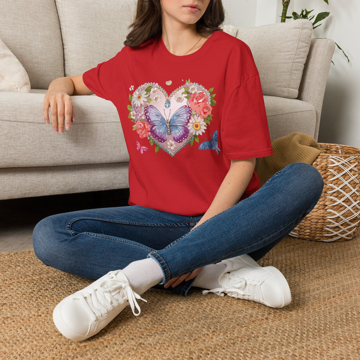 Floral Butterfly Heart Graphic Tee Unisex 100 Cotton Gildan T-Shirt