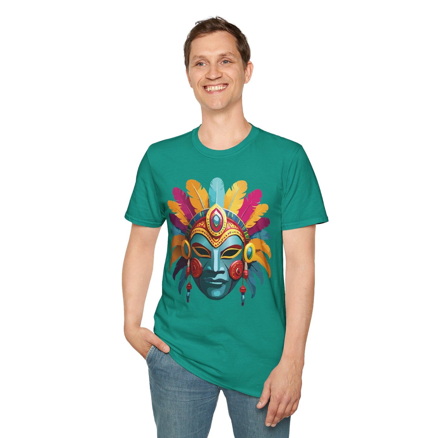 Mask Tee Shirt Unisex Short Sleeve Graphic Tee Masquerade Design 100 Percent Ring Spun Cotton