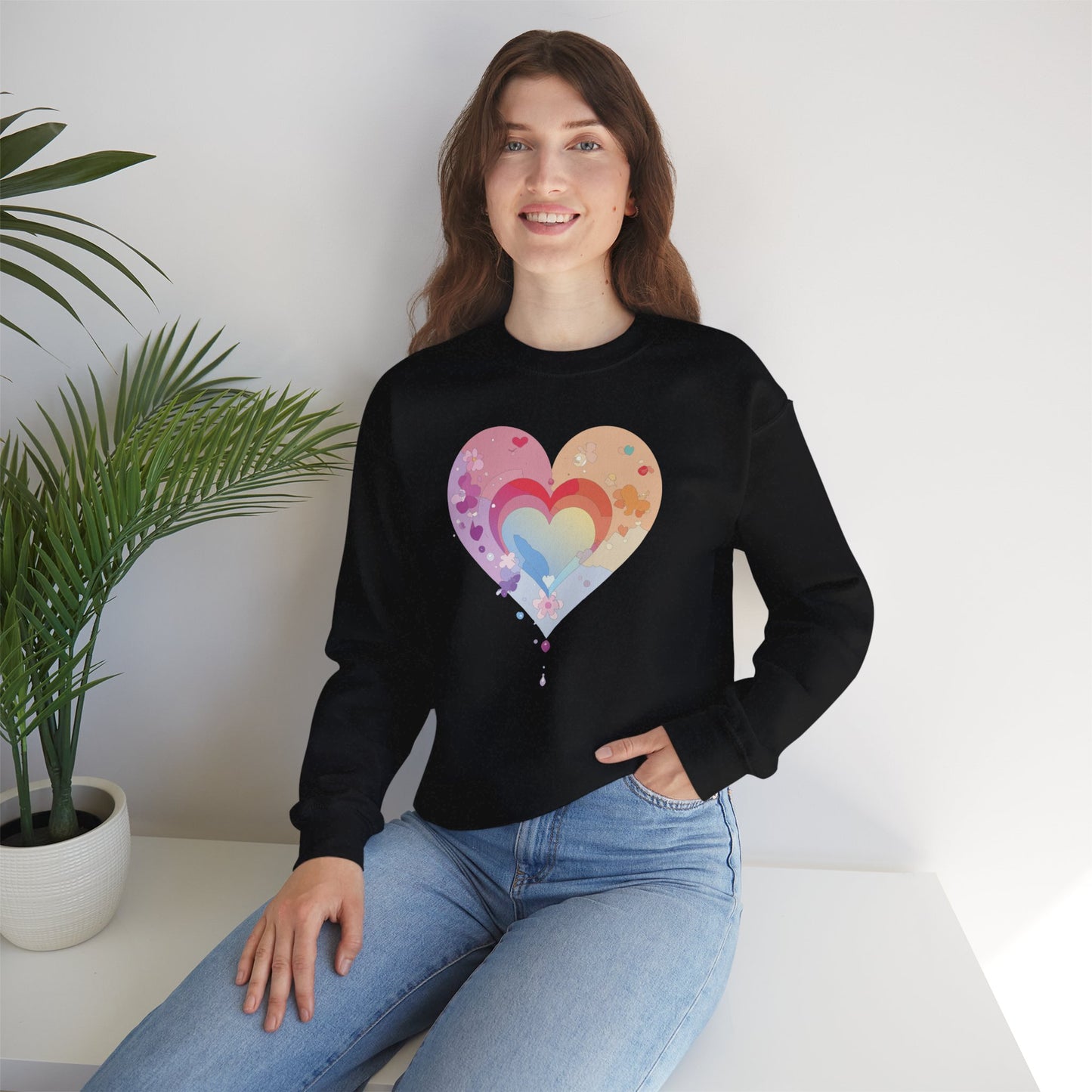 Rainbow Heart Sweatshirt, Floral Heart Sweatshirt, Floral Love Sweatshirt, Valentine's Day Sweatshirt, Rainbow Heart Floral Sweatshirt 114