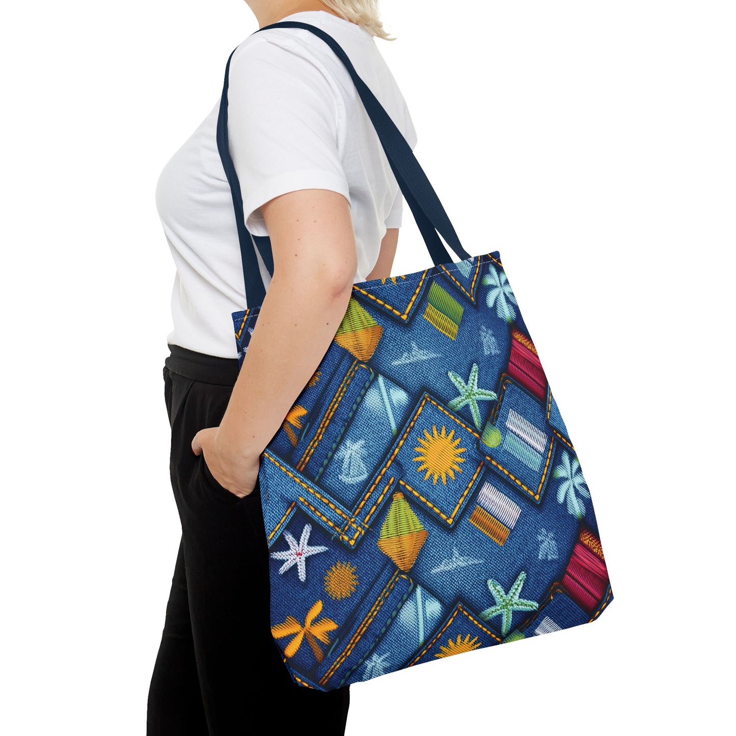 Denim Fabric Imitation Print Unisex Canvas Bag Poly Spun 3 Sizes Tote Bag 182-2