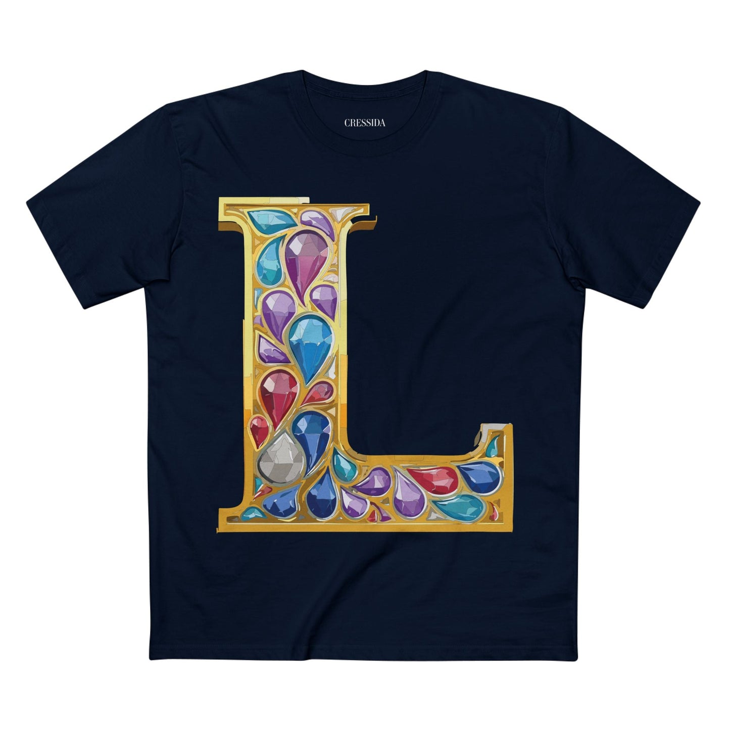 Letter L Graphic Design Tee Unisex 100 Cotton With Antique Gold Letters Artwork T-Shirt