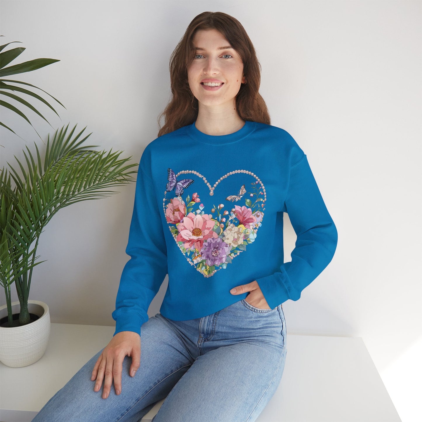 Floral Heart Sweatshirt Unisex Floral Love Crewneck Heavy Blend Gift For Valentine Day Cold Weather