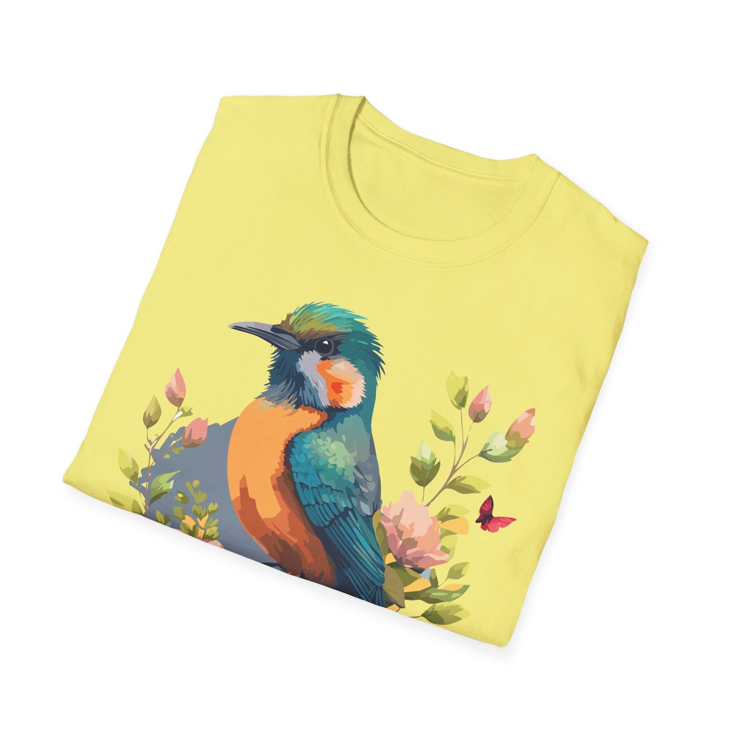 Floral Bird T Shirt Unisex Softstyle Tee 100 Percent Ring Spun Cotton Animal Print
