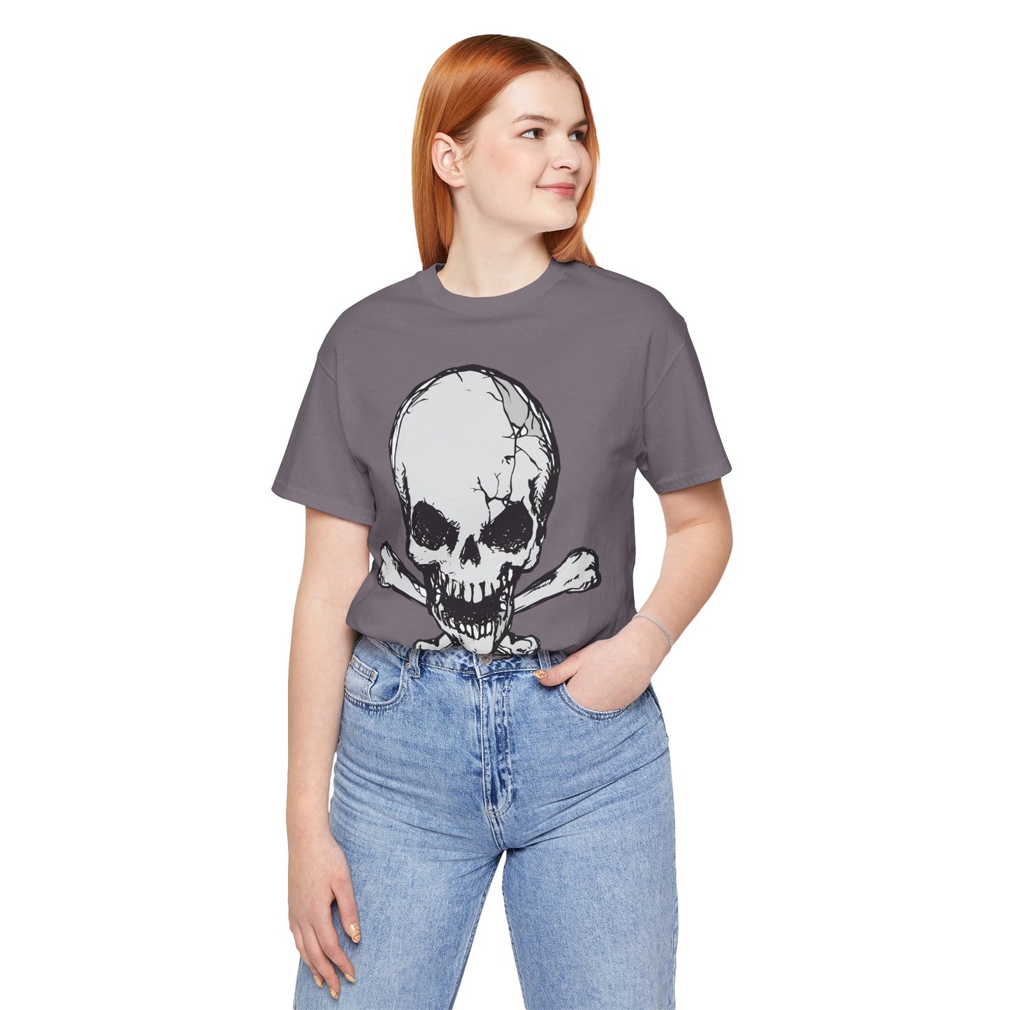 Grey Skull Graphic Design Tee, Skull Shirt, Vintage Tees, Art Design T-Shirt, Vintage Graphic Tee, Art Shirts with Skulls