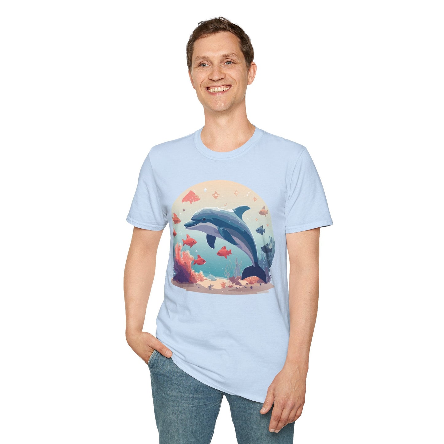 Dolphin Shirt Unisex Softstyle Tee 64000 Gildan 100 Percent Ring Spun Cotton For Everyday Comfort