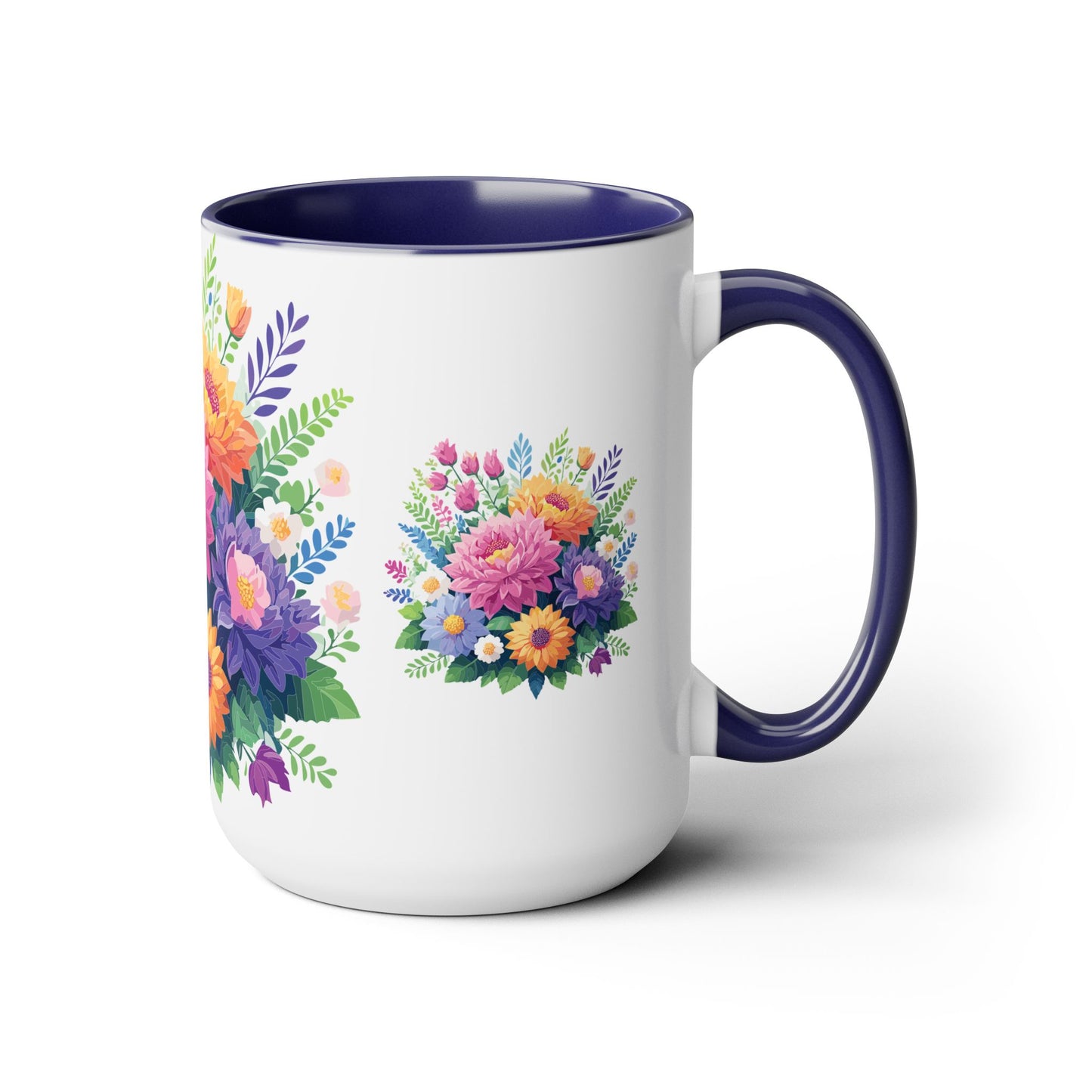 Two-Tone Coffee Mugs with flowers