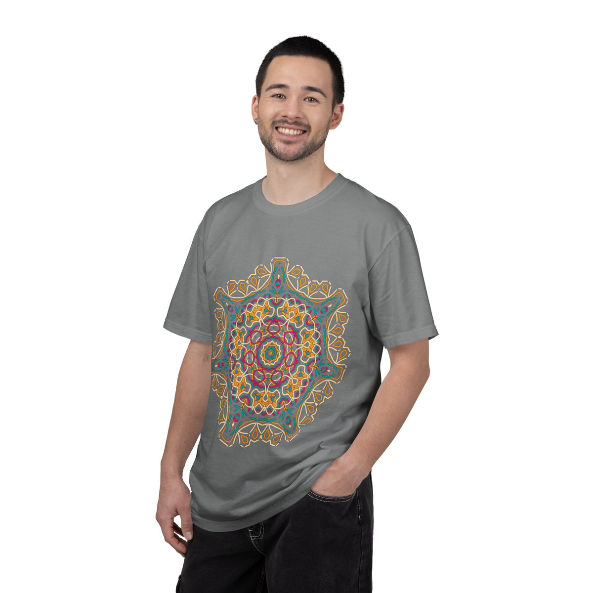 Unisex Garment Dyed Cotton T-Shirt with Mandala Graphic Design