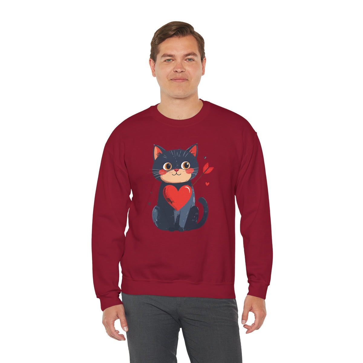 Cat Heart Sweatshirt, Heart Sweatshirt, Cat Sweatshirt, Valentine's Day Sweatshirt, 50/50 Cotton-Poly Animal Sweatshirt 108