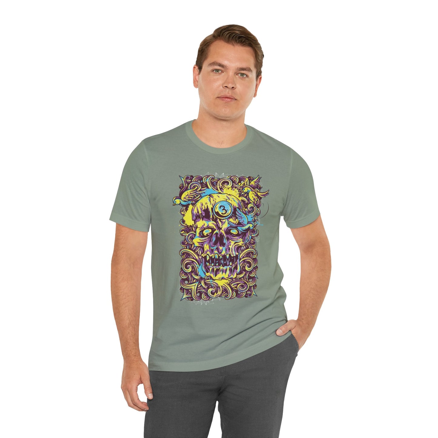 Colorful Skull Illustration Graphic Unisex Cotton T-Shirt r41