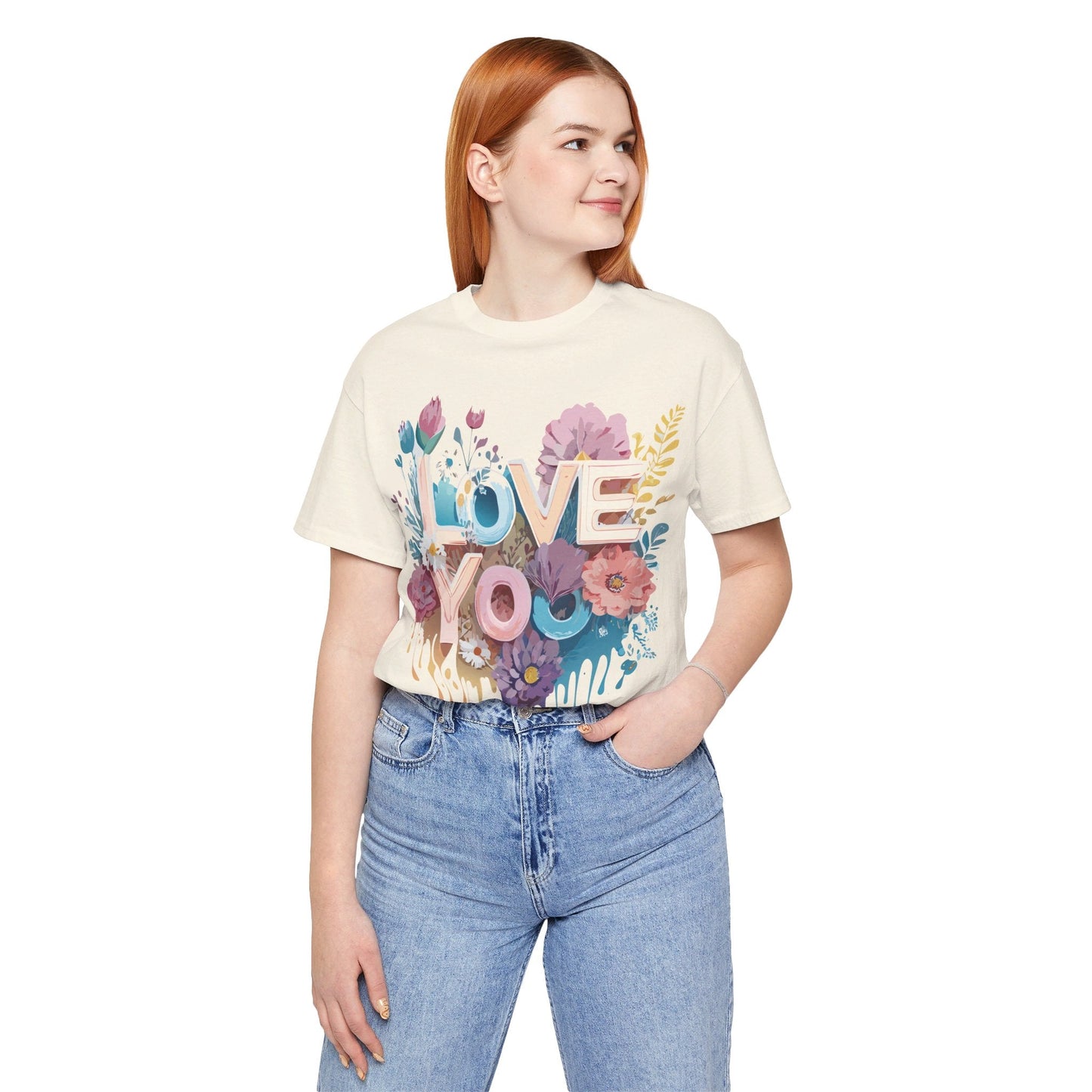 Valentine Day Graphic Unisex 100 Cotton Vintage Artwork with Love and Flower Design Tee 37