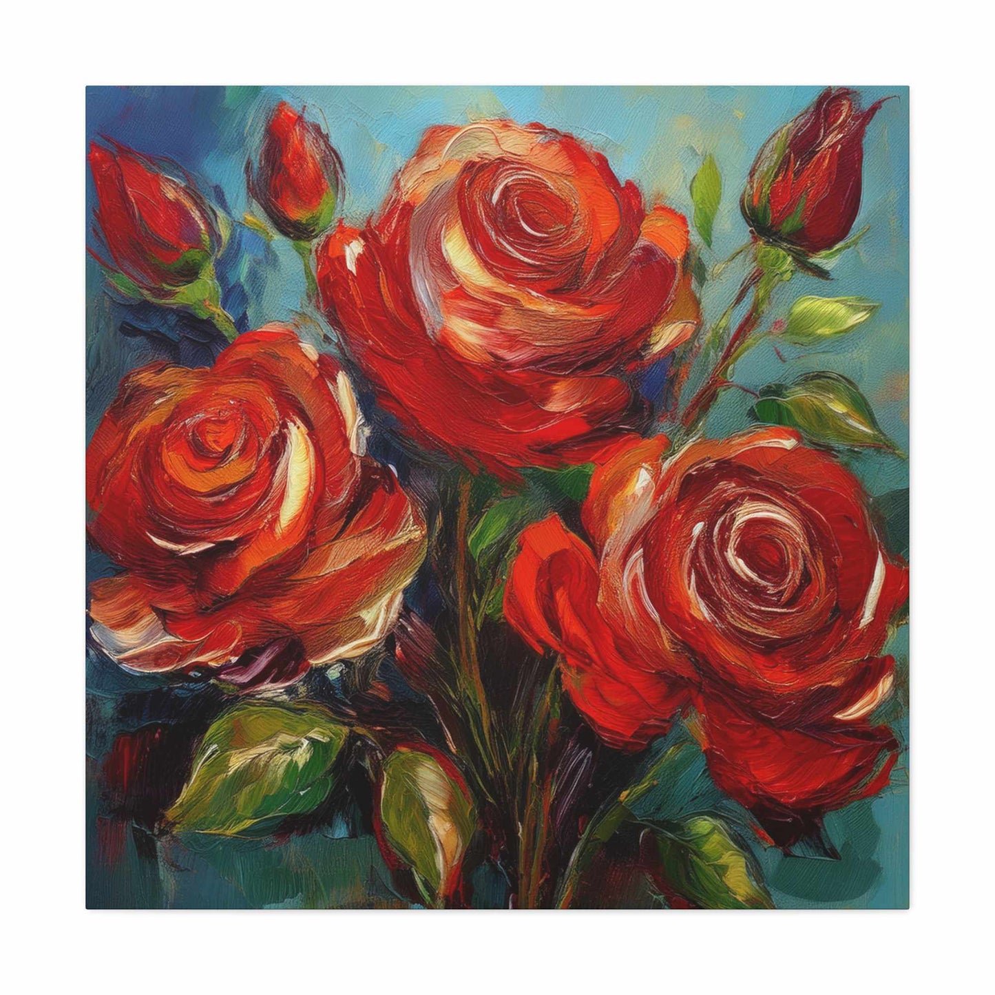 Red Roses Print Canvas, Roses Oil Paint Print 20x20, 24x24, 30x30, 32x32, 36x36, Floral Art Design Print Non-Frame MC-23